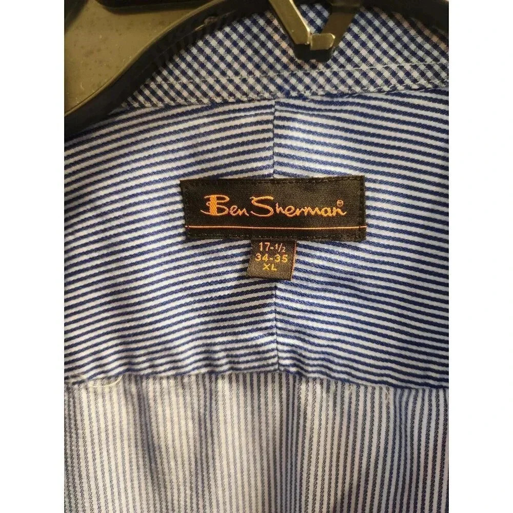 Ben Sherman Men's Blue Striped Button Down Long Sleeve Shirt Sz XL 17.5 - Picture 3 of 7